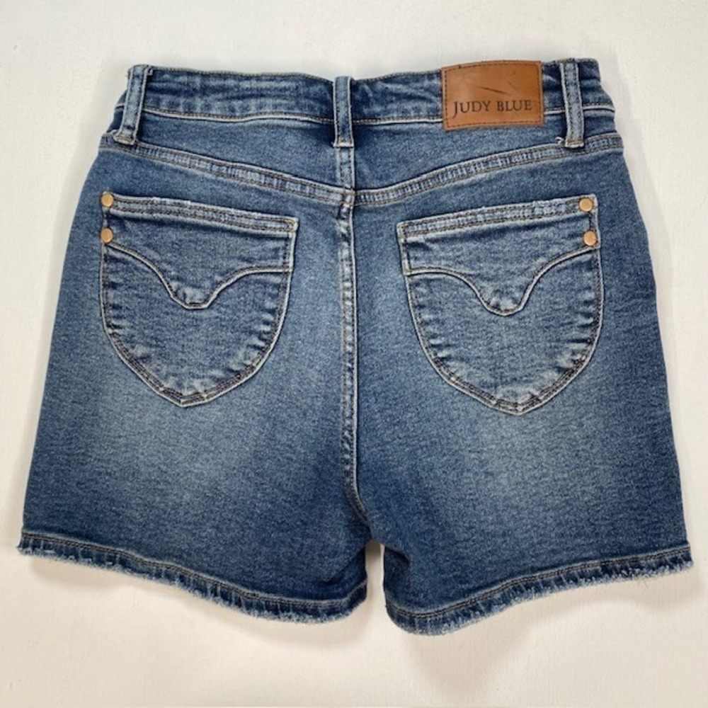 Judy Blue High Rise Medium Wash Raw Hem Denim Shorts JB150301 MD-CO Women Size M - Picture 9 of 10
